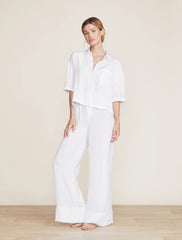 Washed Satin Piped Wide Leg Pant