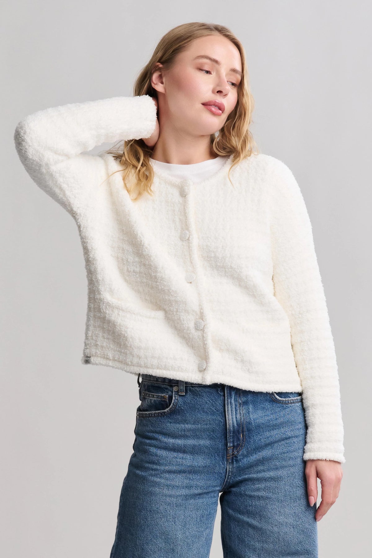CozyChic® Textured Button Front Cardigan